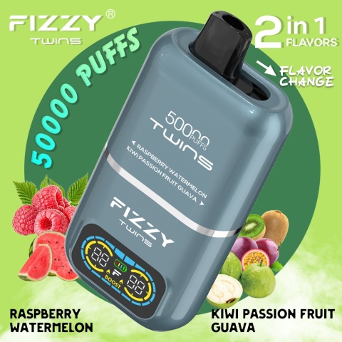MALINA ARBUZ/KIWI GUAVA raspberry/kiwi passion fruit guava FIZZY TWINS 50000 MALINA ARBUZ/KIWI GUAVA raspberry/kiwi passion fruit guava FIZZY TWINS 50000